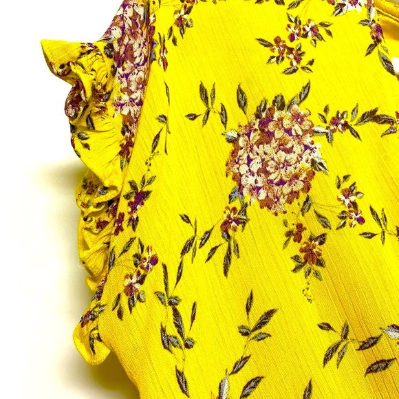 Staccato Yellow Surplice Smocked Waist Floral  Print Blouse - Picture 9 of 16